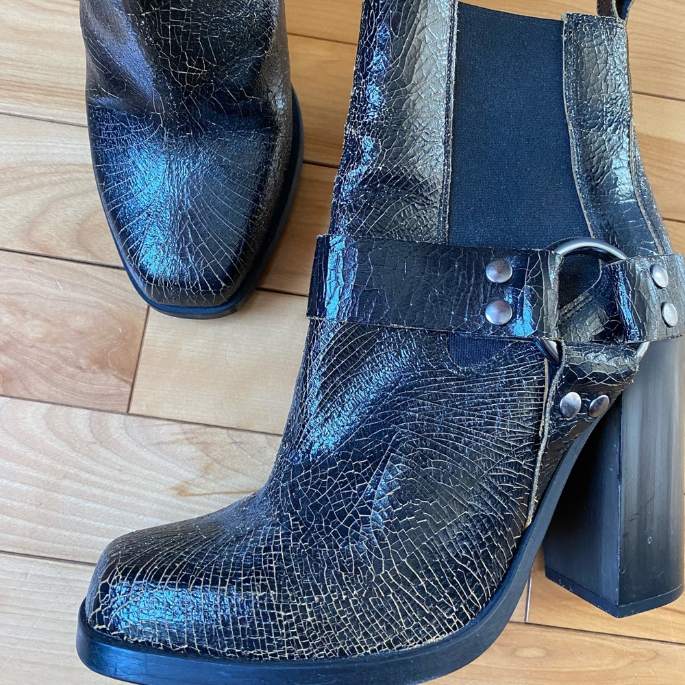 AllSaints  leather horn heel moto boots size US 10